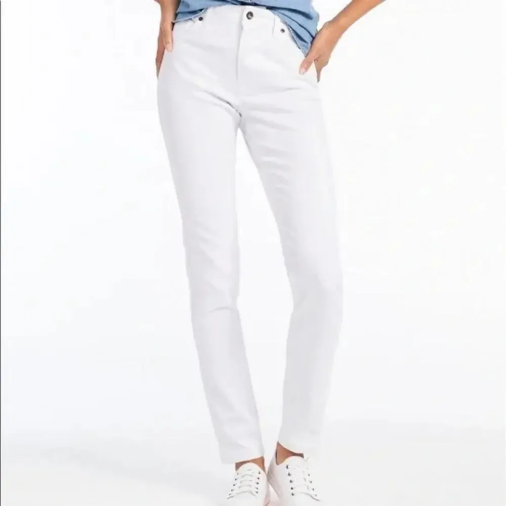 L.L. Bean White Denim Classic Fit High Waist  Jeans Size 16 Coastal Nautical